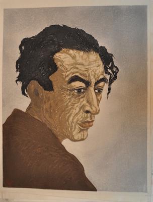 楽器を弾く人　額縁入り　絵画　by M.Onishi Onchi Koshiro - 